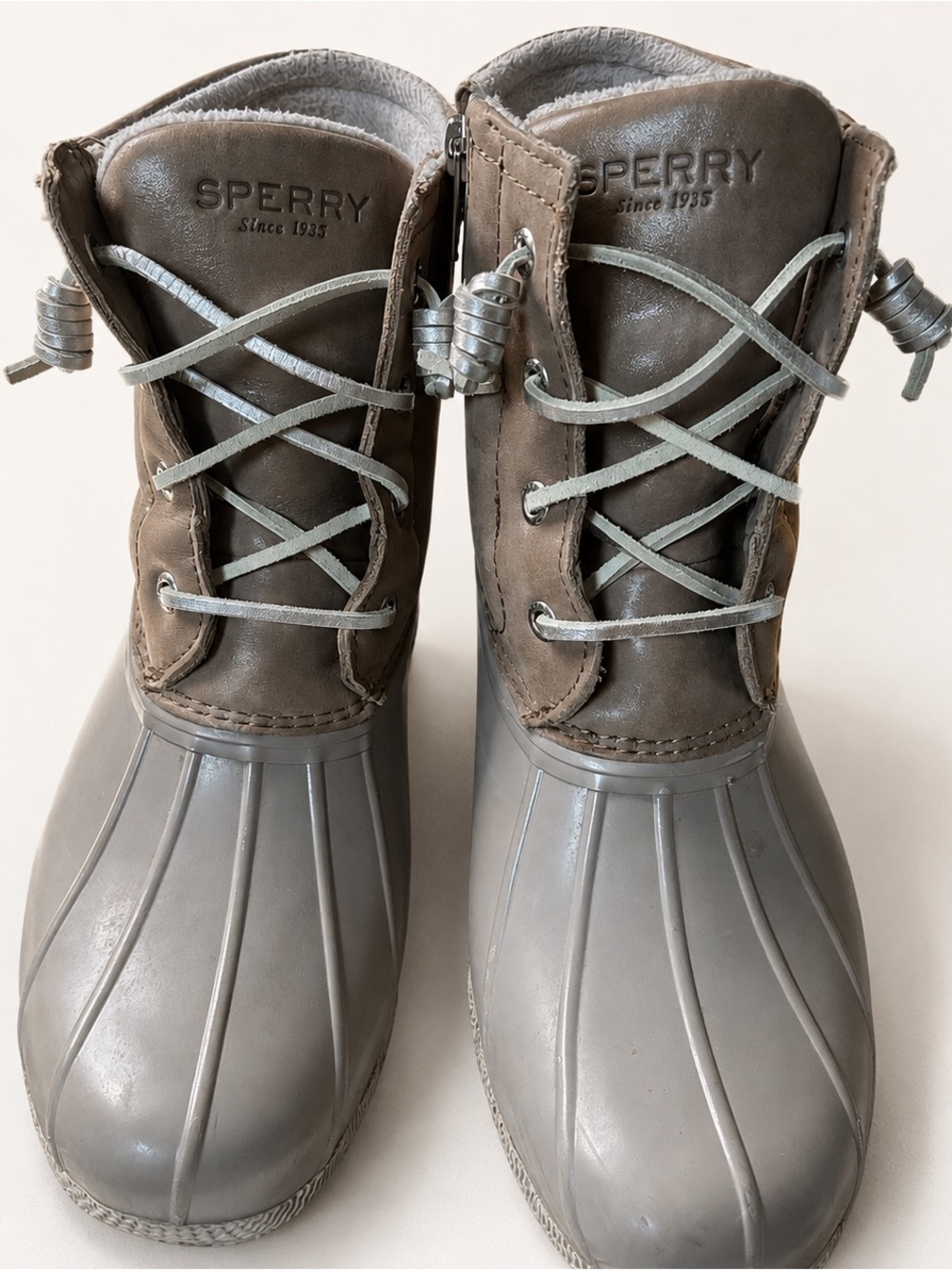 Sperry Saltwater Duck Boots Grey Suede Waterproof Side Zip